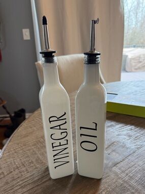 White Ceramic Oil & Vinegar Pour Bottles